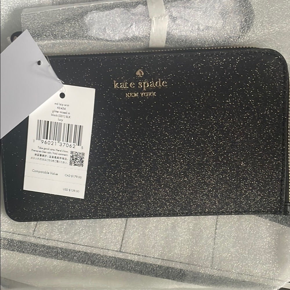 Brand new Kate Spade md zip wrist KE454 black glitter